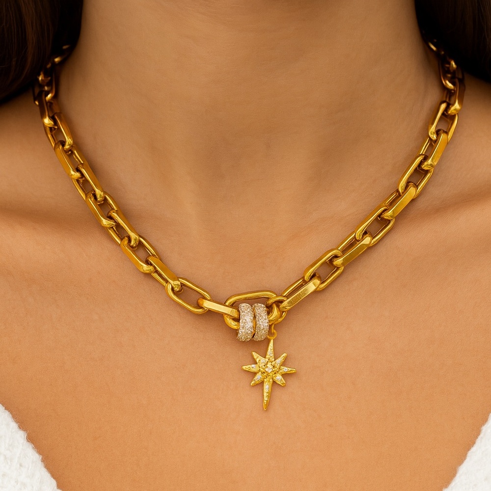 NEW 18K GOLD PLATED STARBURST CHAIN – 45 CM